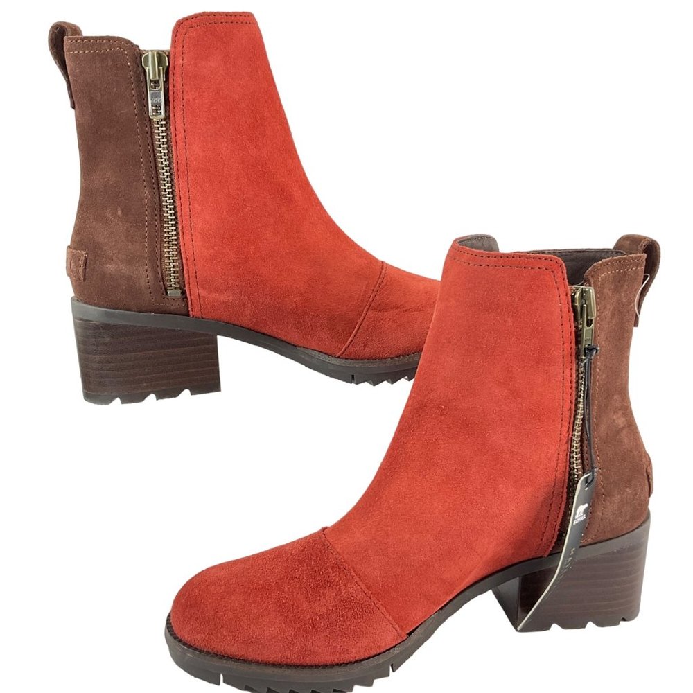 Sorel Boots Women's Size 6.5 Cate Bootie Carnelian Red Leather side zip $180 - Picture 4 of 14